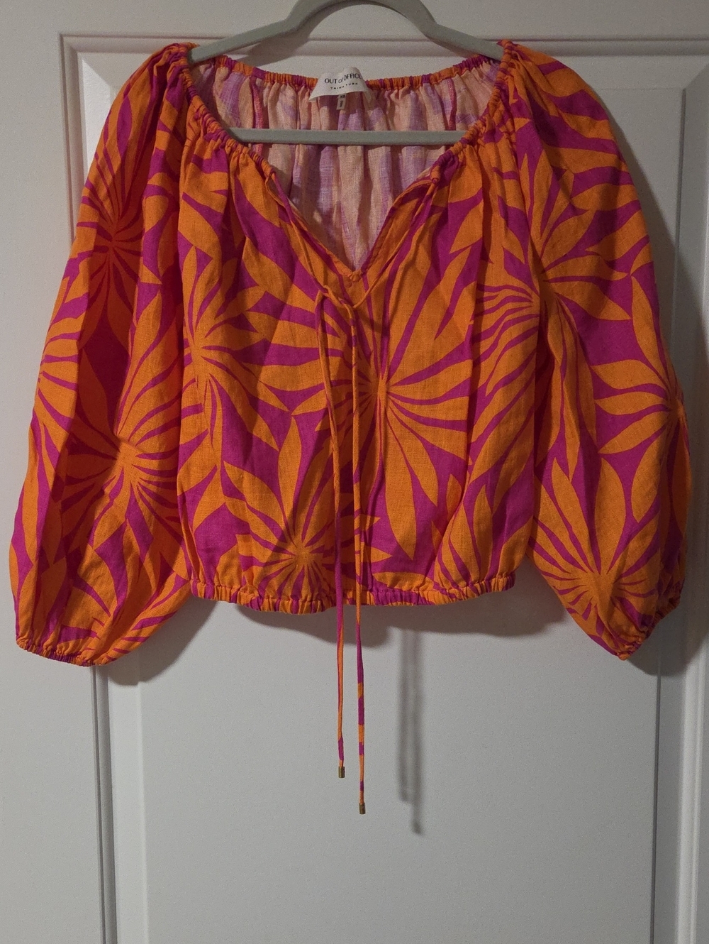 Trina Turk Orange & Pink/Purple Floral Tie-Front Peasant Top